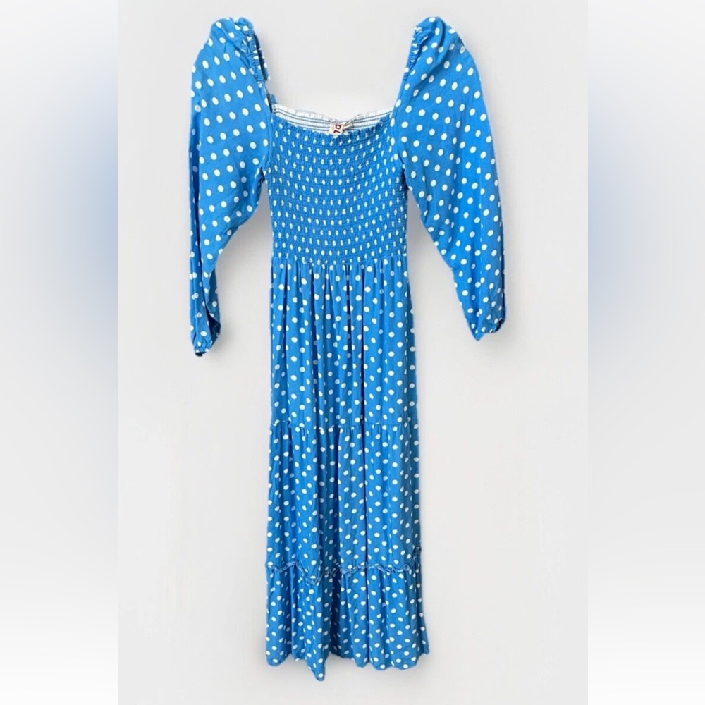 Anthropologie Dolan Laney Polka Dot Dress Sz Small Maxi Tiered Peasant Smocked